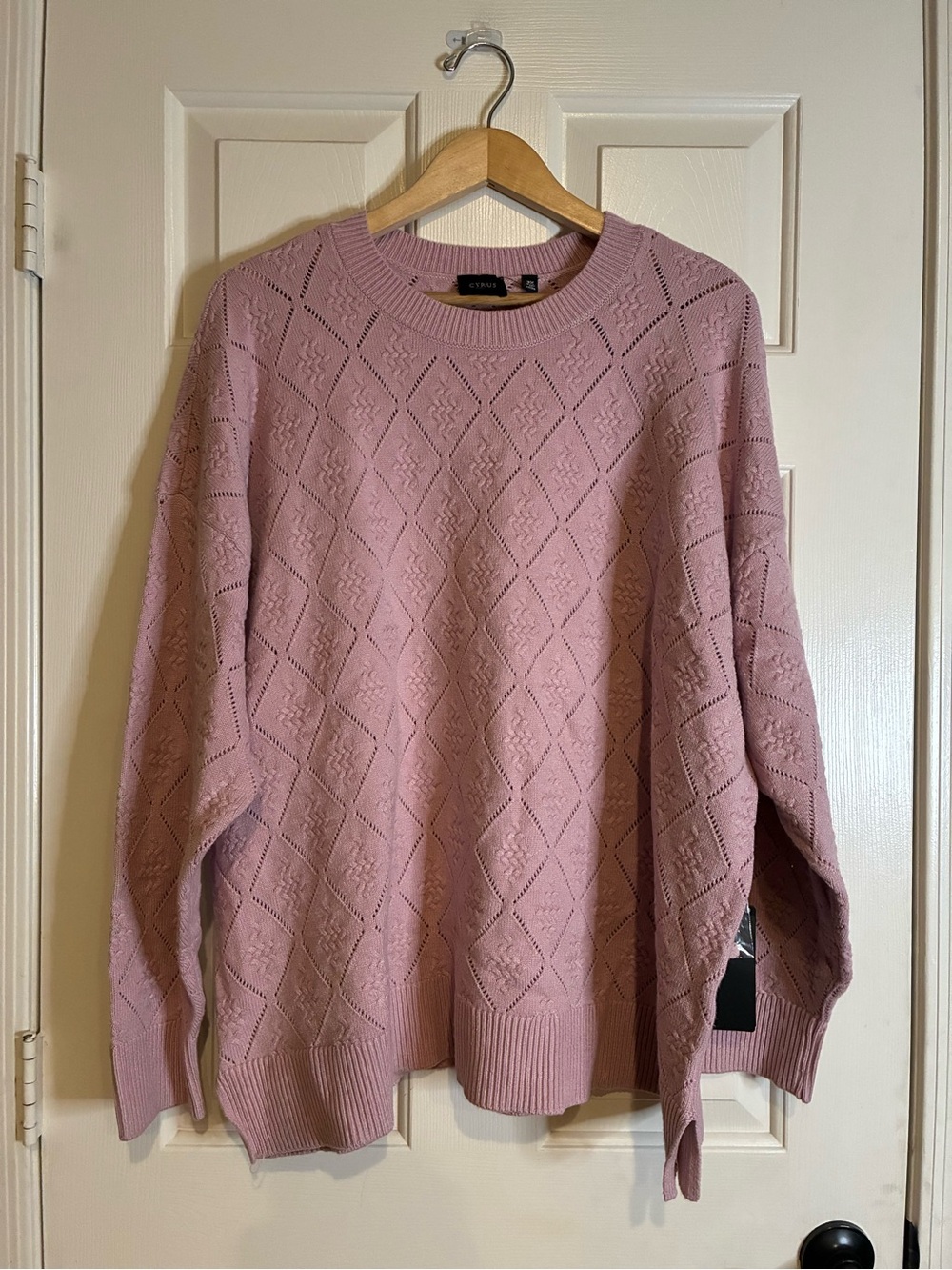 Cyrus Dusty Pink Pointelle Crew Neck Sweater
